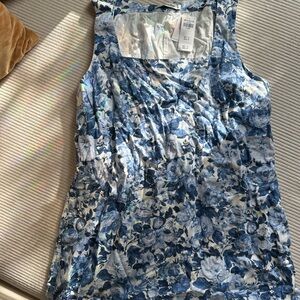 Floral Blue and White Sleeveless Dress